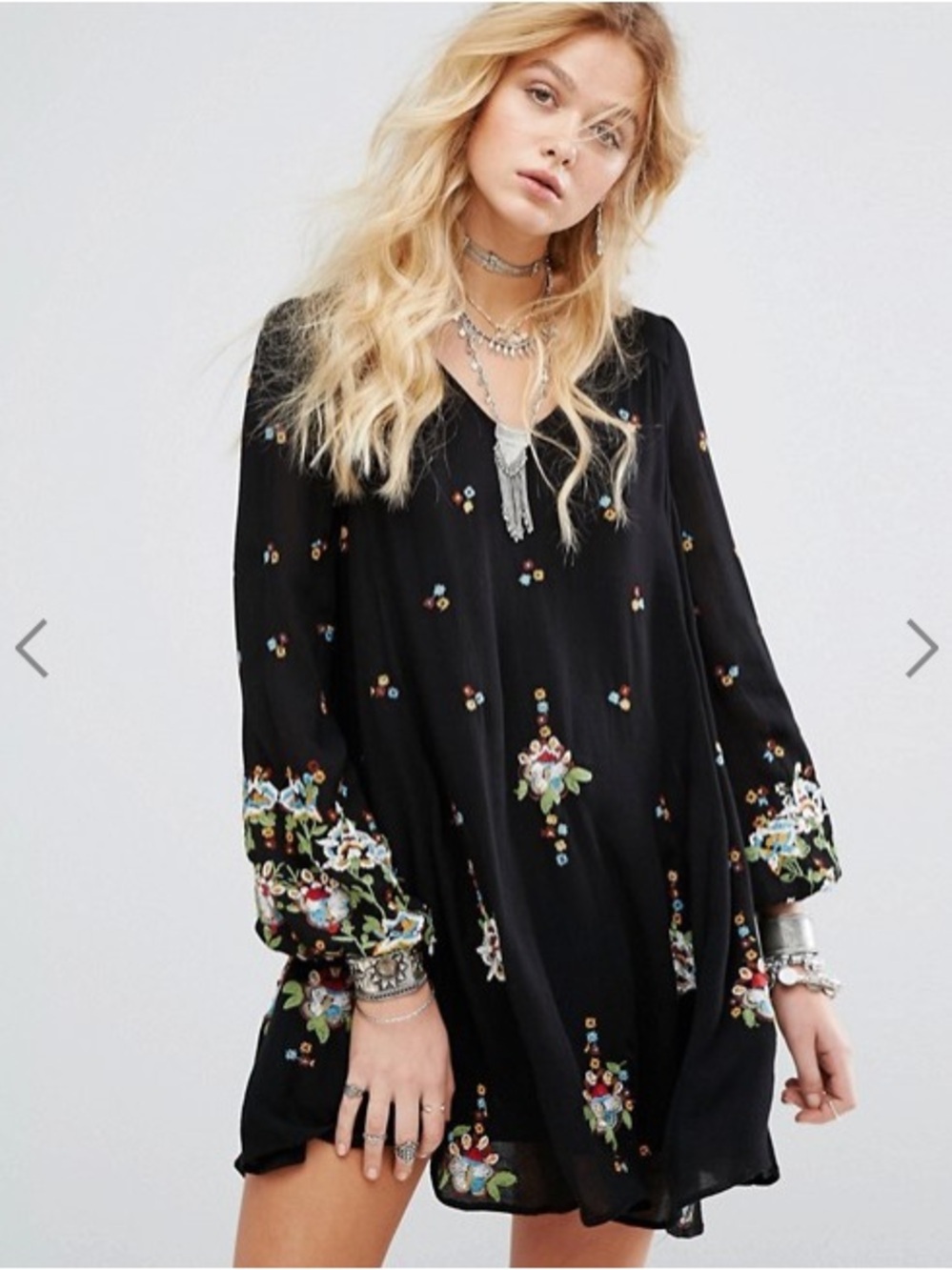 Free People Oxford Embroidered Long Sleeve Mini Swing Dress Size Small